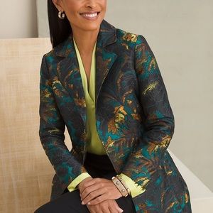 Chico’s floral tapestry jacket.